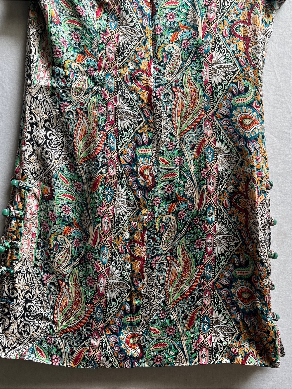 Asia.a 100% Silk Mandarin Collar Paisley Mini Dress Cheongsam Style S - Picture 4 of 10